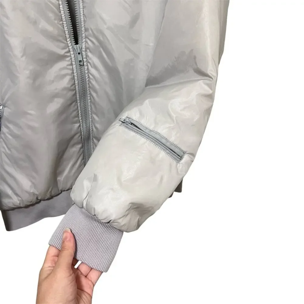 Vintage Lacoste Club Gray Nylon Bomber Jacket L 80s 90s Y2K